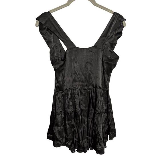 NEW Vanessa Mooney Elisabeth Romper Mini Dress Size XS Black Satin - Picture 7 of 7